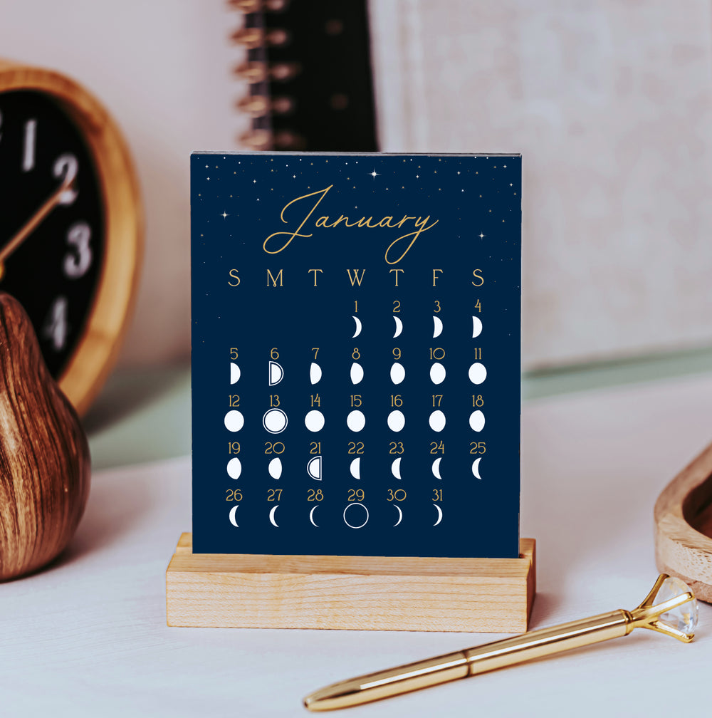 2025 Full Moon Desk Calendar In Celestial Blue