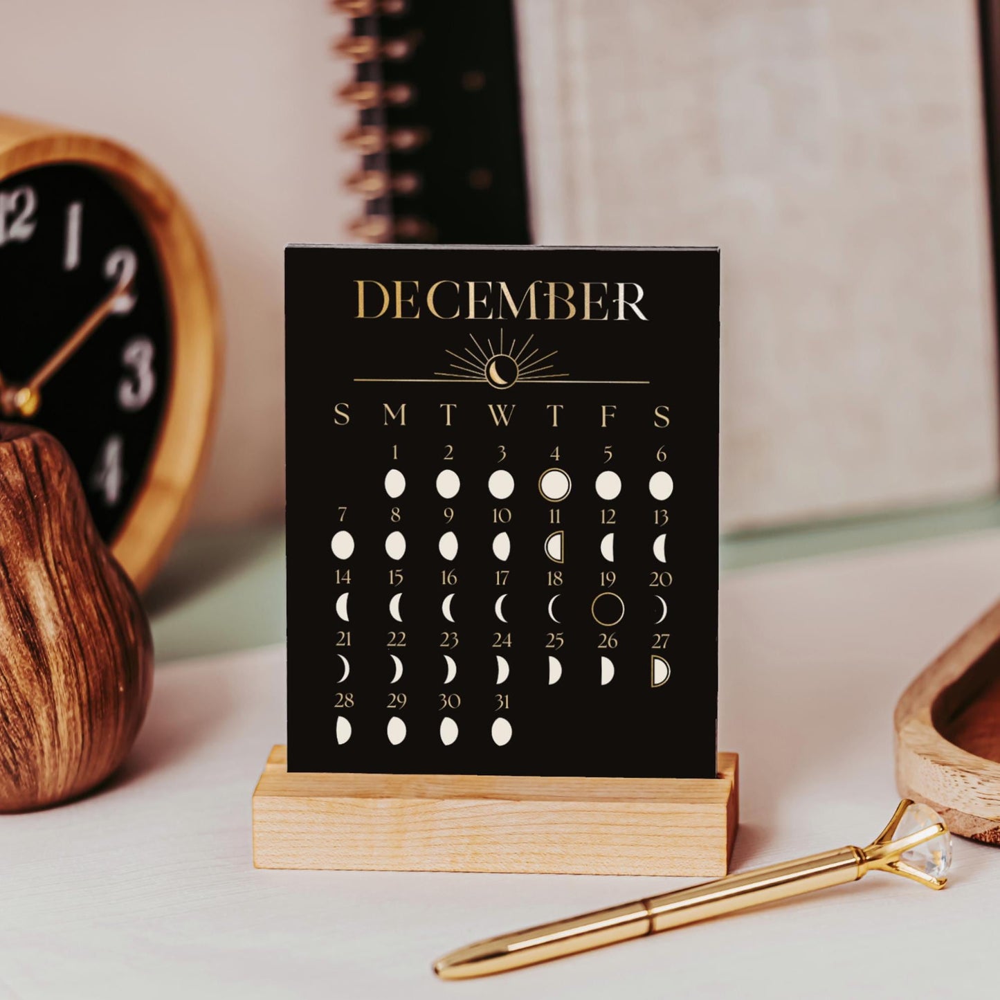 2025 Full Moon Desk Calendar With Stand, Lunar Phases Astrology Gifts For Friends,