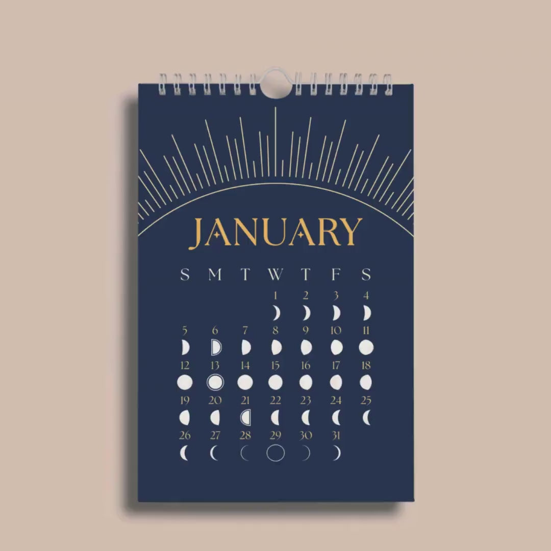 2025 Moon Phases Illustrated Calendar, Celestial Wall Art,