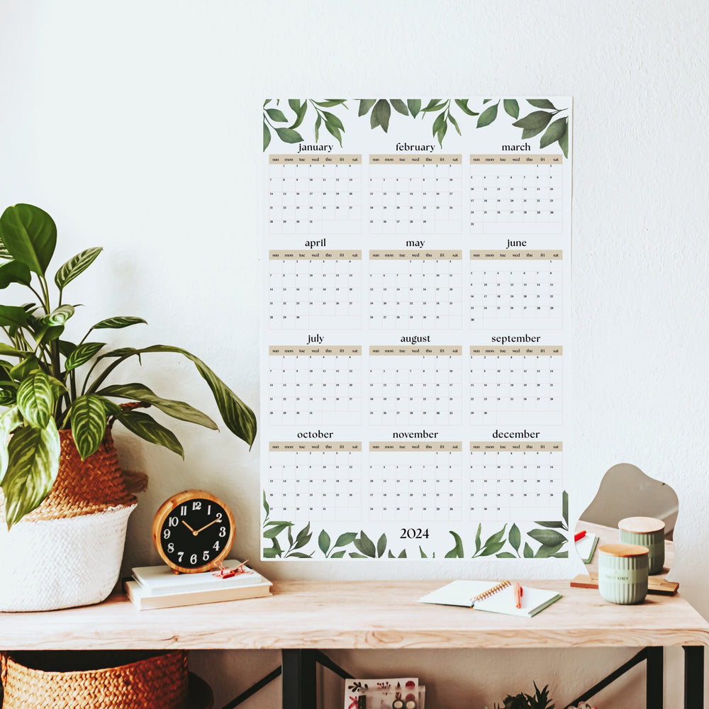 
                      
                        Printable 2024 Wall Calendar, Botanical Art Wall Planner, Full Year Digital Calendar,
                      
                    