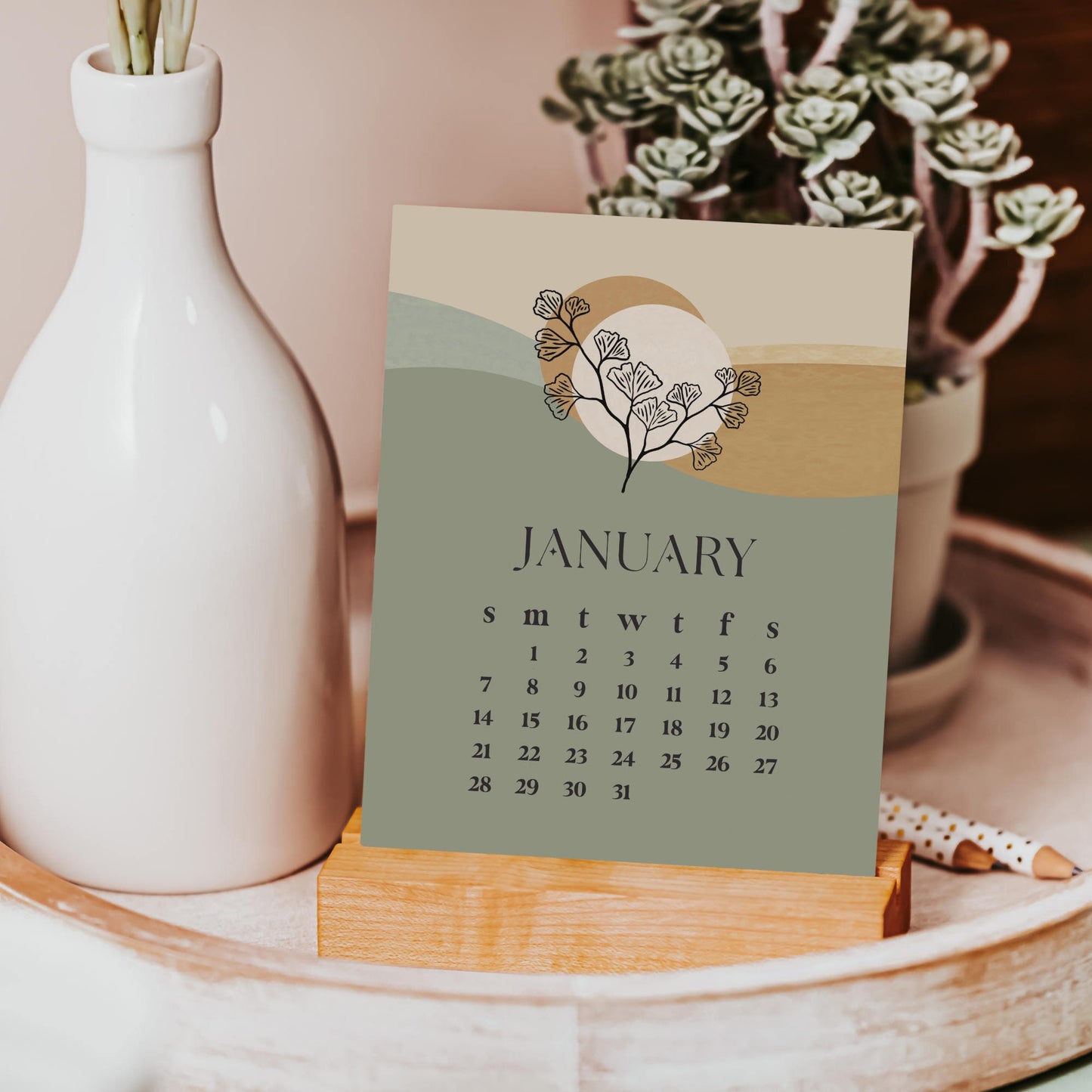 Calendar With Wooden Base - 2024